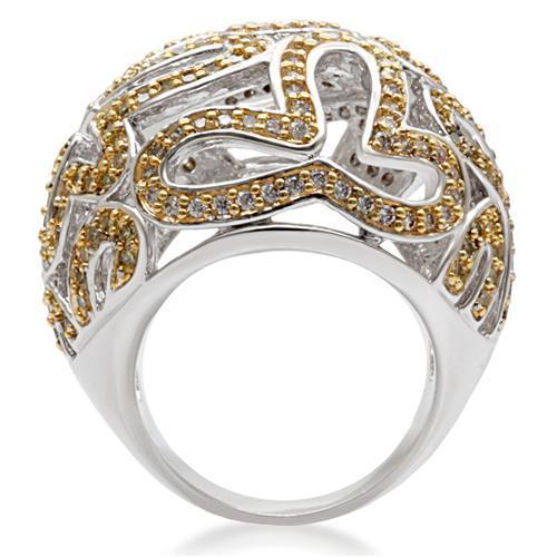 MA1W095 - Reverse Two-Tone Brass Ring with AAA Grade CZ in Topaz