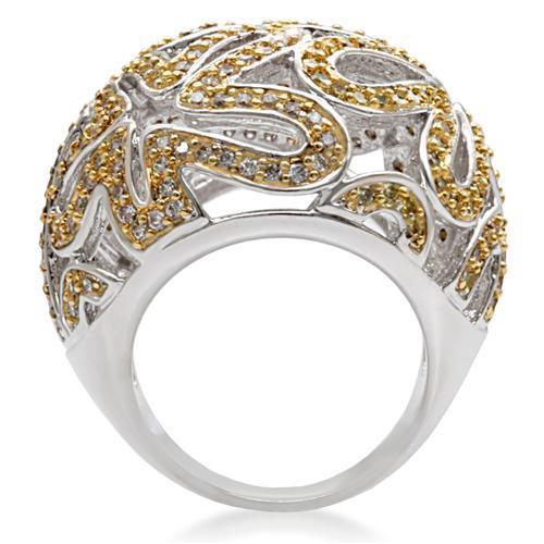 MA1W095 - Reverse Two-Tone Brass Ring with AAA Grade CZ in Topaz