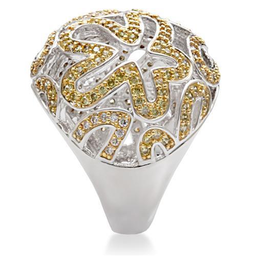 MA1W095 - Reverse Two-Tone Brass Ring with AAA Grade CZ in Topaz