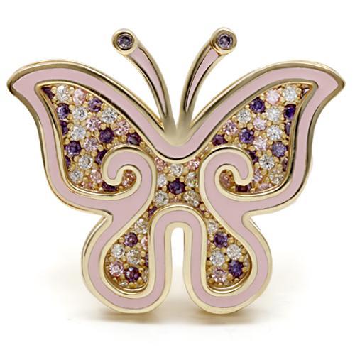 MA1W096 - Matte Gold Brass Ring with AAA Grade CZ in Multi Color