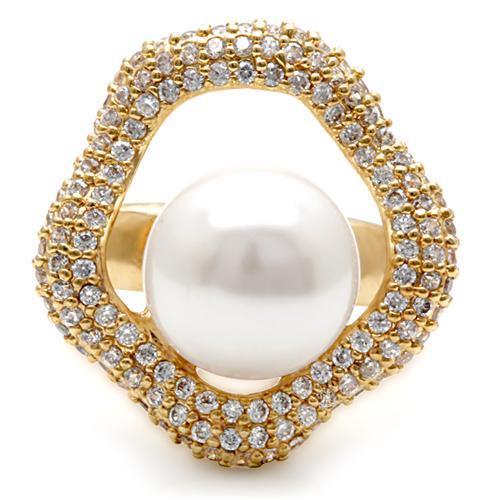 MA1W103 - Gold Brass Ring with Synthetic Pearl in White