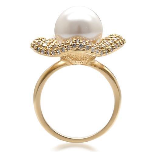 MA1W103 - Gold Brass Ring with Synthetic Pearl in White