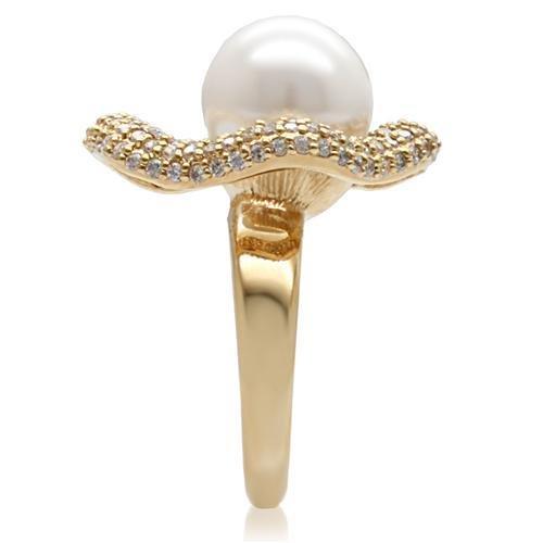 MA1W103 - Gold Brass Ring with Synthetic Pearl in White