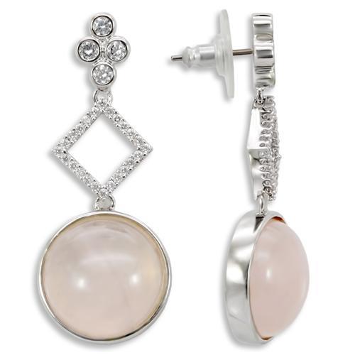 MA1W121 - Rhodium Brass Earrings with Precious Stone PINK CRYSTAL in Rose
