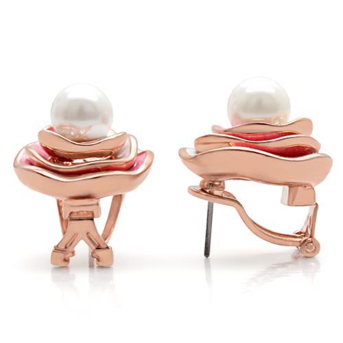 MA1W123 - Rose Gold Brass Earrings with Synthetic Pearl in White