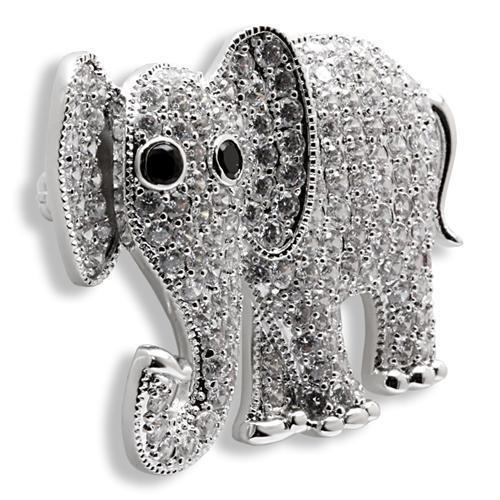 MA1W125 - Imitation Rhodium Brass Brooches with AAA Grade CZ in Black Diamond