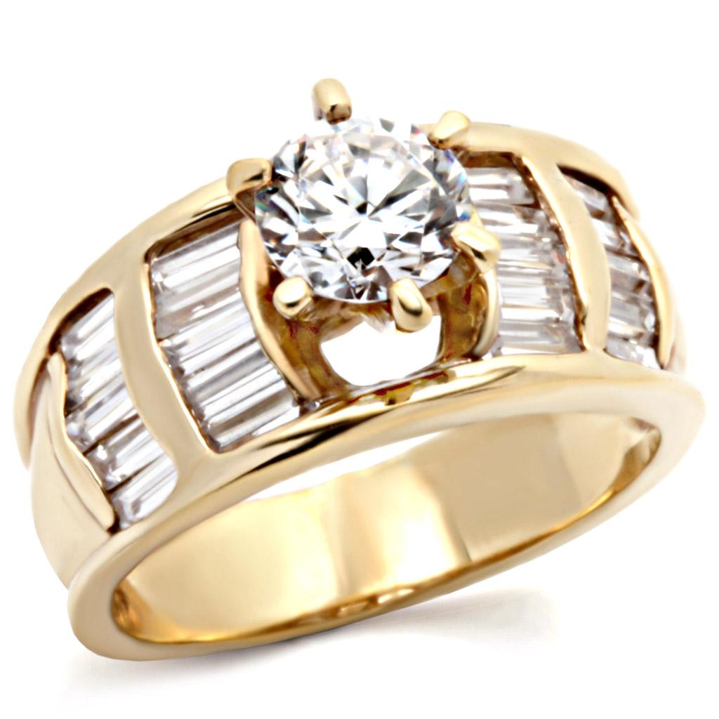 MA1W159 - Gold Brass Ring with AAA Grade CZ in Clear
