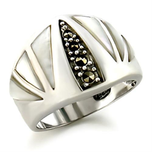 MA20103 - Antique Tone 925 Sterling Silver Ring with Precious Stone Conch in White