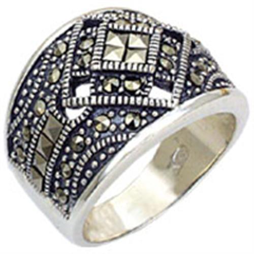 MA20114 - Antique Tone 925 Sterling Silver Ring with Semi-Precious Jade in Jet