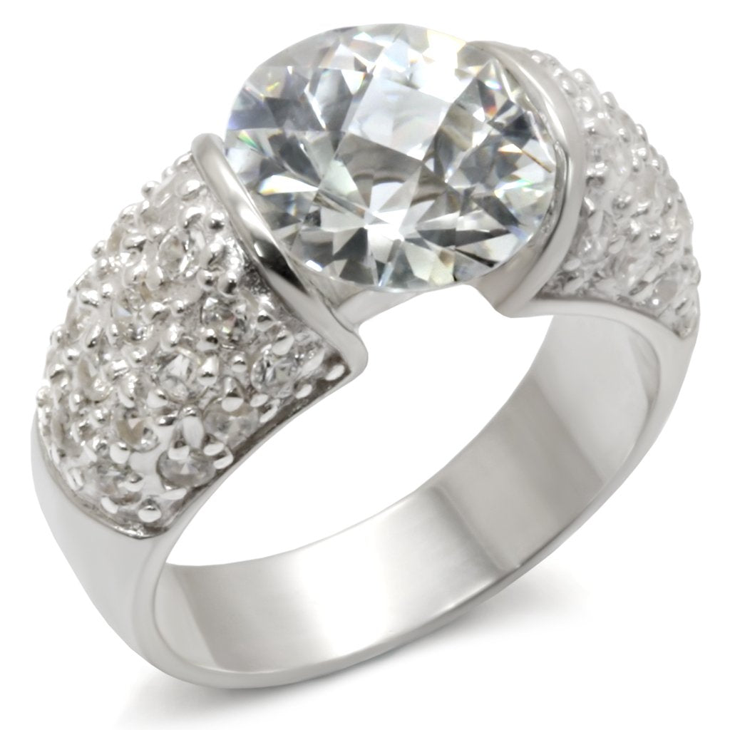 MA20423 - High-Polished 925 Sterling Silver Ring with AAA Grade CZ in Clear