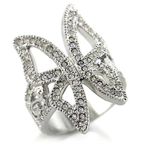 MA22409 - Rhodium Brass Ring with Top Grade Crystal in Clear