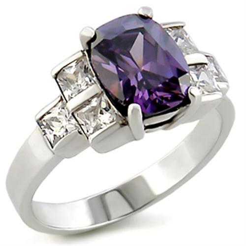 MA22521 - High-Polished 925 Sterling Silver Ring with AAA Grade CZ in Amethyst