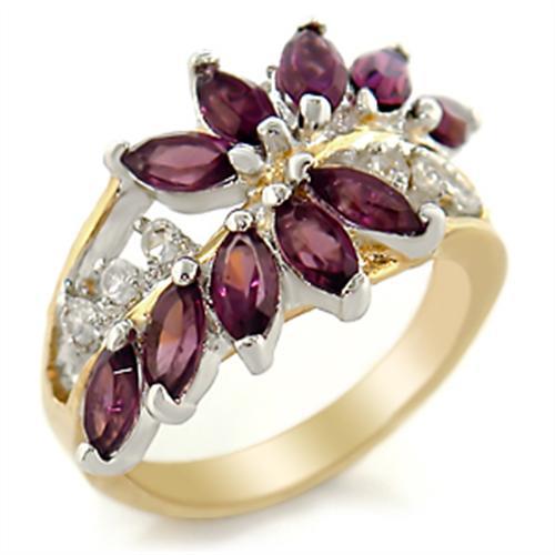 MA2W001 - Gold+Rhodium Brass Ring with Top Grade Crystal in Amethyst