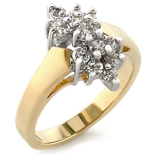 MA2W022 - Gold+Rhodium Brass Ring with AAA Grade CZ in Clear