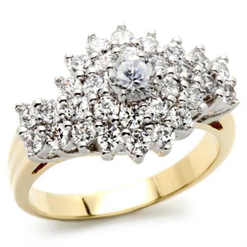 2W026 - Gold+Rhodium Brass Ring with AAA Grade CZ in Clear