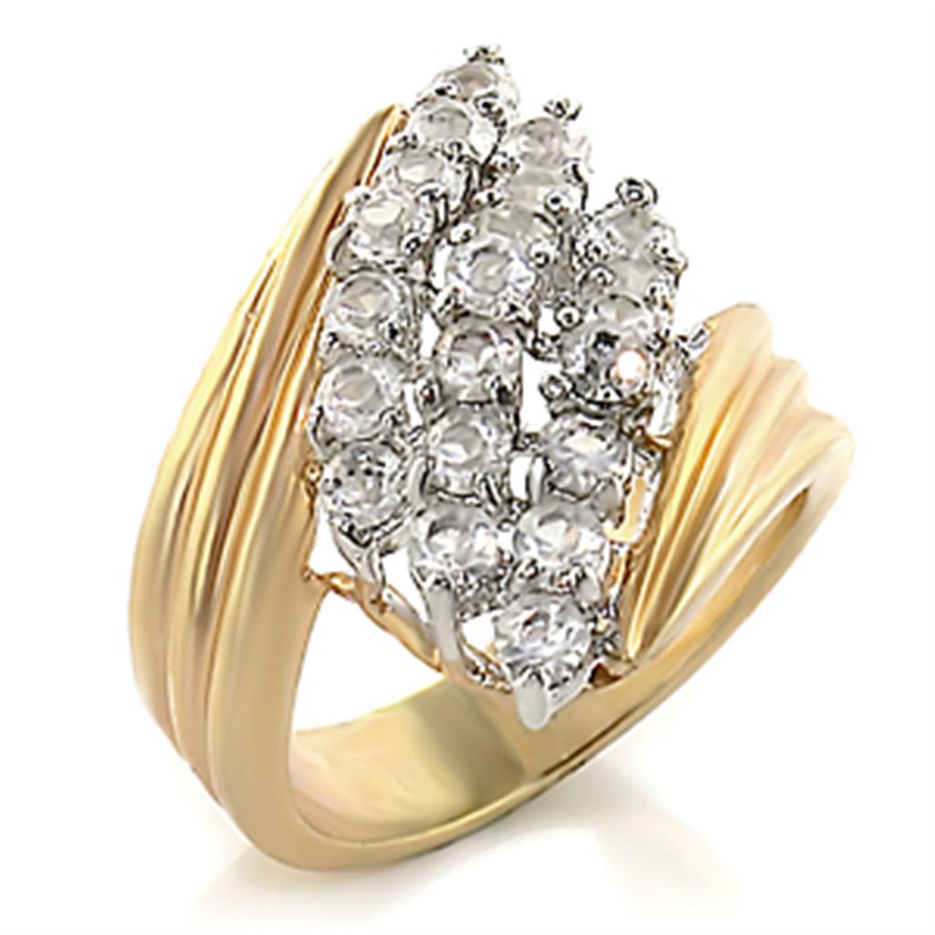 MA2W029 - Gold+Rhodium Brass Ring with AAA Grade CZ in Clear