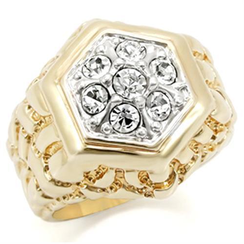 MA2W037 - Gold+Rhodium Brass Ring with Top Grade Crystal in Clear