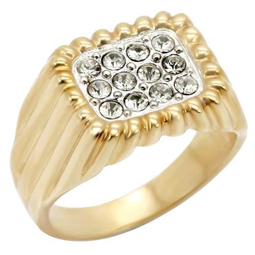 MA2W039 - Gold+Rhodium Brass Ring with Top Grade Crystal in Clear