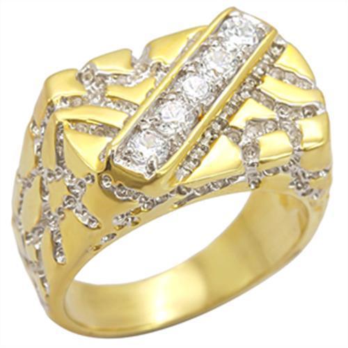 MA2W050 - Gold+Rhodium Brass Ring with AAA Grade CZ in Clear