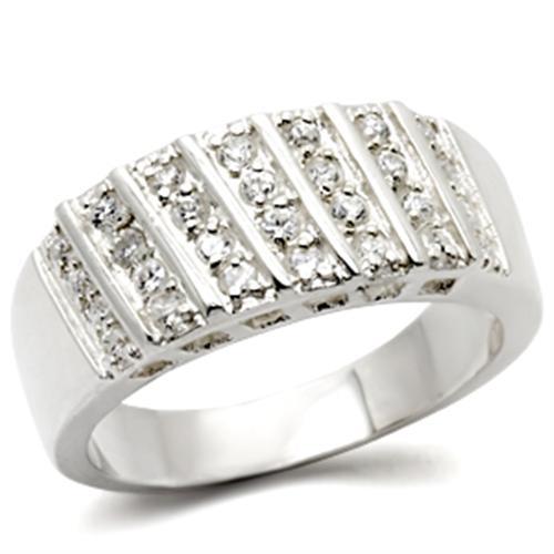 MA30214 - High-Polished 925 Sterling Silver Ring with AAA Grade CZ in Clear