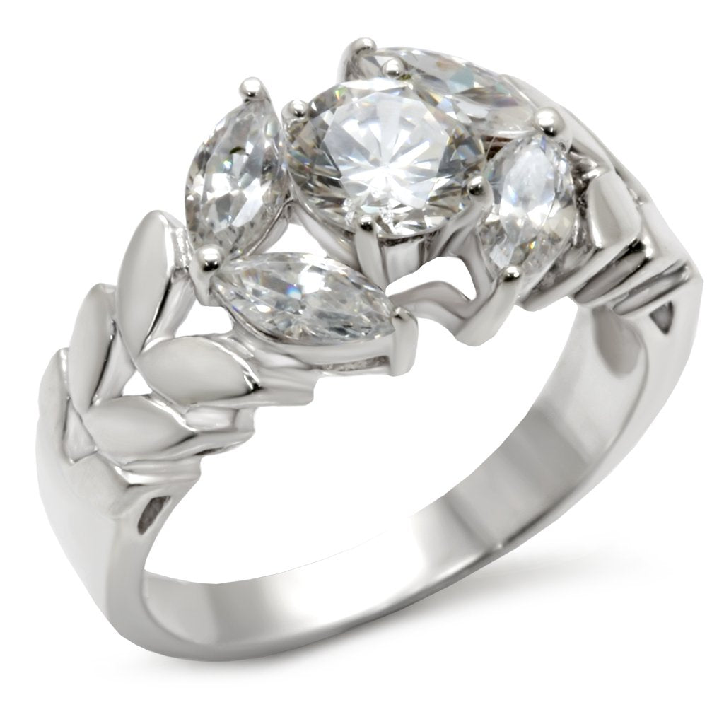 MA30326 - Matte Rhodium & Rhodium 925 Sterling Silver Ring with AAA Grade CZ in Clear