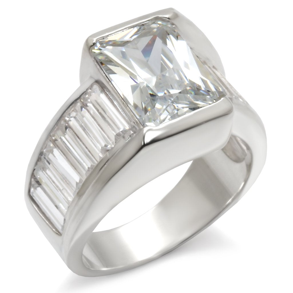 MA30331 - High-Polished 925 Sterling Silver Ring with AAA Grade CZ in Clear