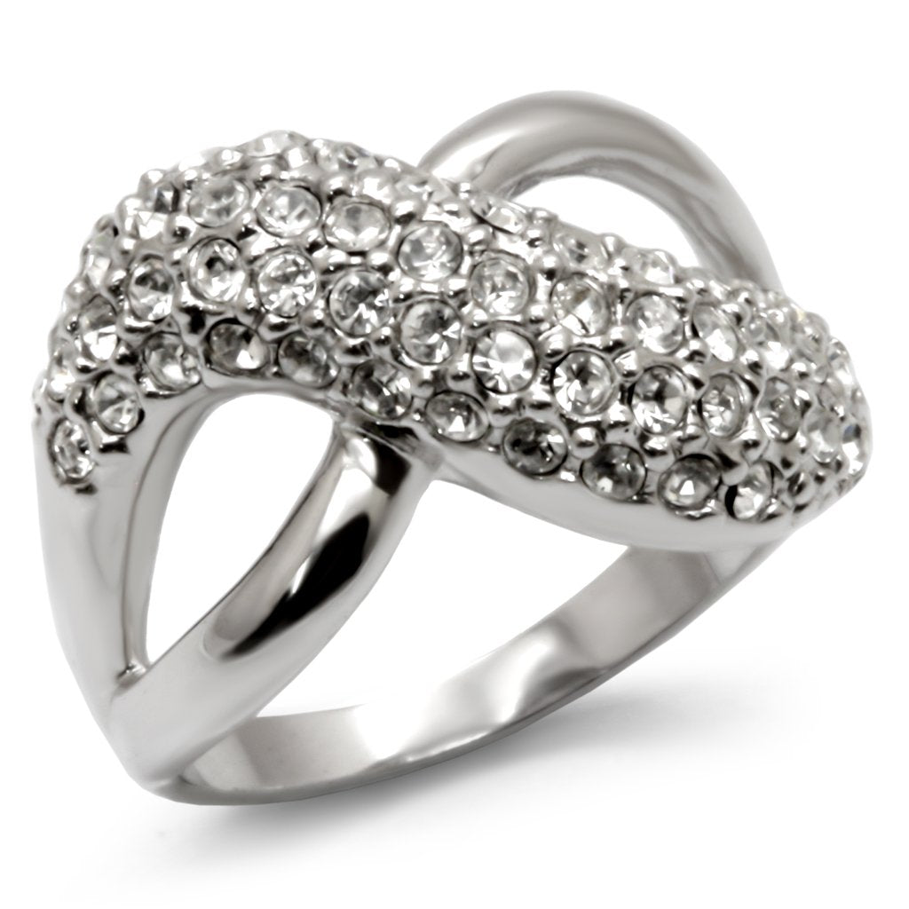 MA30419 - Rhodium Brass Ring with Top Grade Crystal in Clear