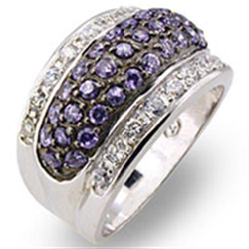 MA30611 - Rhodium + Ruthenium 925 Sterling Silver Ring with AAA Grade CZ in Amethyst