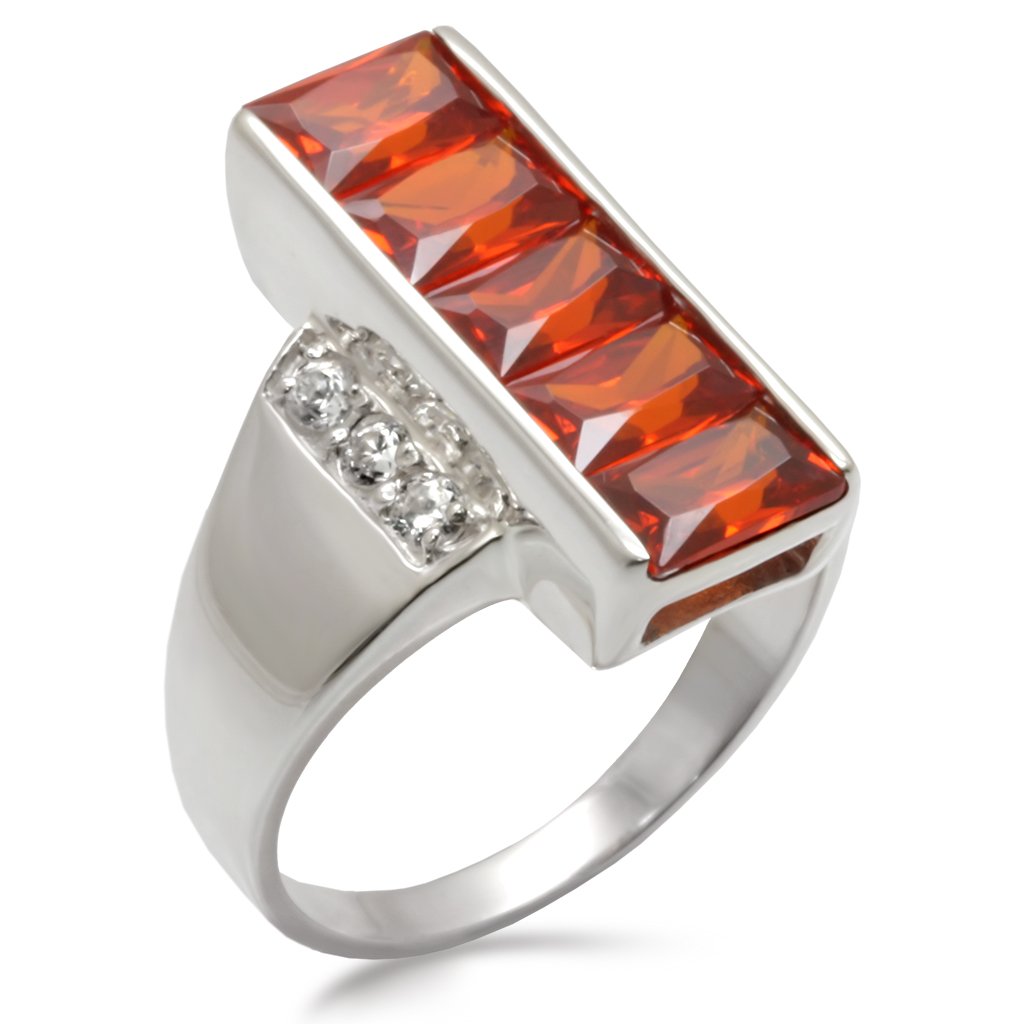 MA30829 - High-Polished 925 Sterling Silver Ring with AAA Grade CZ in Garnet