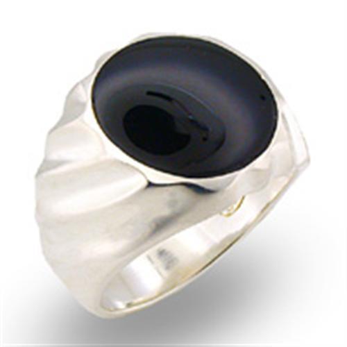 MA31501 - High-Polished 925 Sterling Silver Ring with Semi-Precious Onyx in Jet