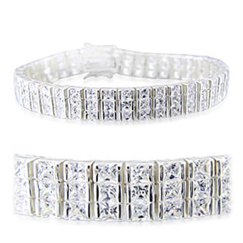31923 - High-Polished 925 Sterling Silver Bracelet with AAA Grade CZ in Clear
