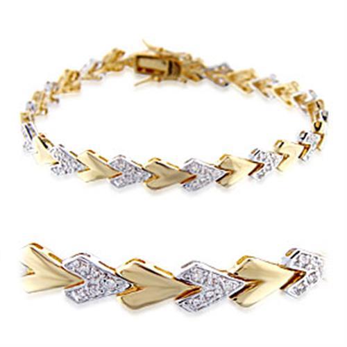 32010 - Gold+Rhodium Brass Bracelet with AAA Grade CZ in Clear