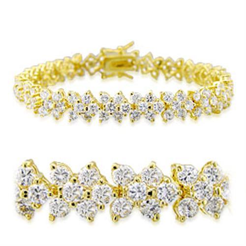 32012 - Gold Brass Bracelet with AAA Grade CZ in Clear