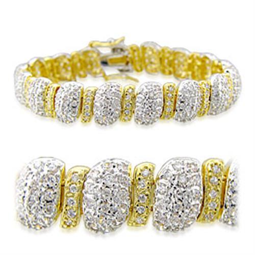 32017 - Gold+Rhodium Brass Bracelet with AAA Grade CZ in Clear