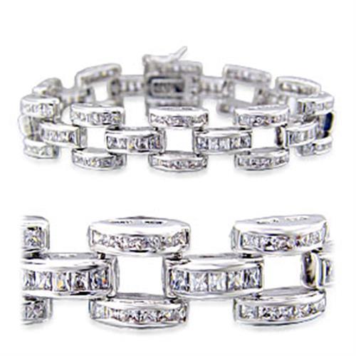 32030 - Rhodium Brass Bracelet with AAA Grade CZ in Clear