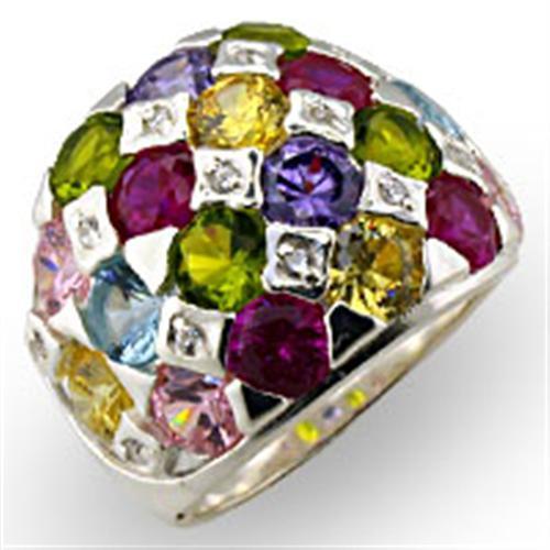 MA32906 - High-Polished 925 Sterling Silver Ring with AAA Grade CZ in Multi Color