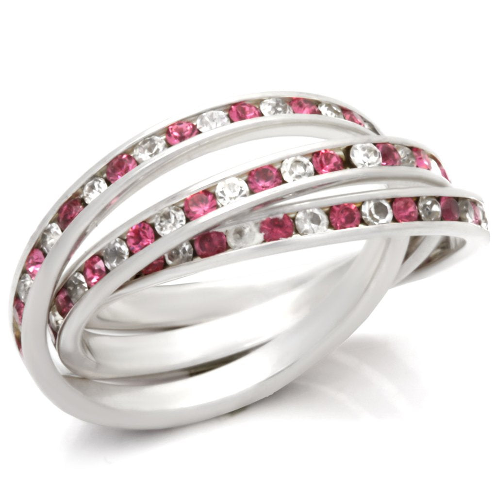 MA35110 - High-Polished 925 Sterling Silver Ring with Top Grade Crystal in Rose