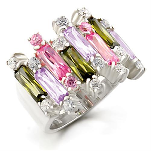 MAKora Cocktail Ring - 925 Sterling Silver, AAA CZ , Multi Color - 37611