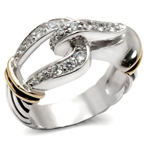 37709 - Reverse Two-Tone 925 Sterling Silver Ring with AAA Grade CZ in Clear