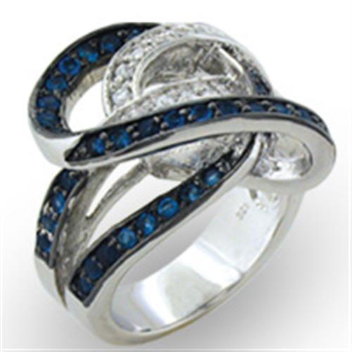 MA37711 - Rhodium + Ruthenium 925 Sterling Silver Ring with Synthetic Spinel in Sapphire