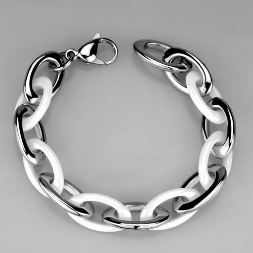 MA3W1008 - High polished (no plating) Stainless Steel Bracelet with Ceramic in White