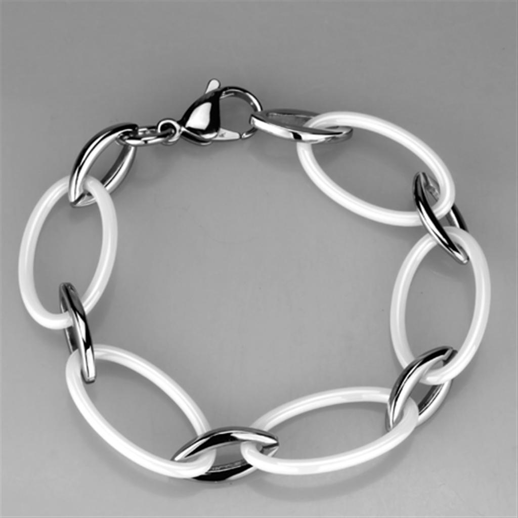 MA3W1014 - High polished (no plating) Stainless Steel Bracelet with Ceramic in White