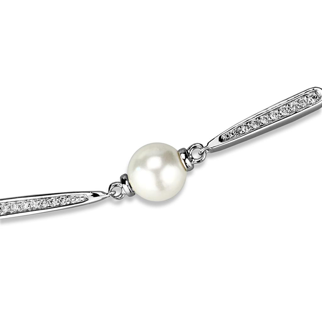 MA3W1041 - Rhodium Brass Bracelet with Synthetic Pearl in White
