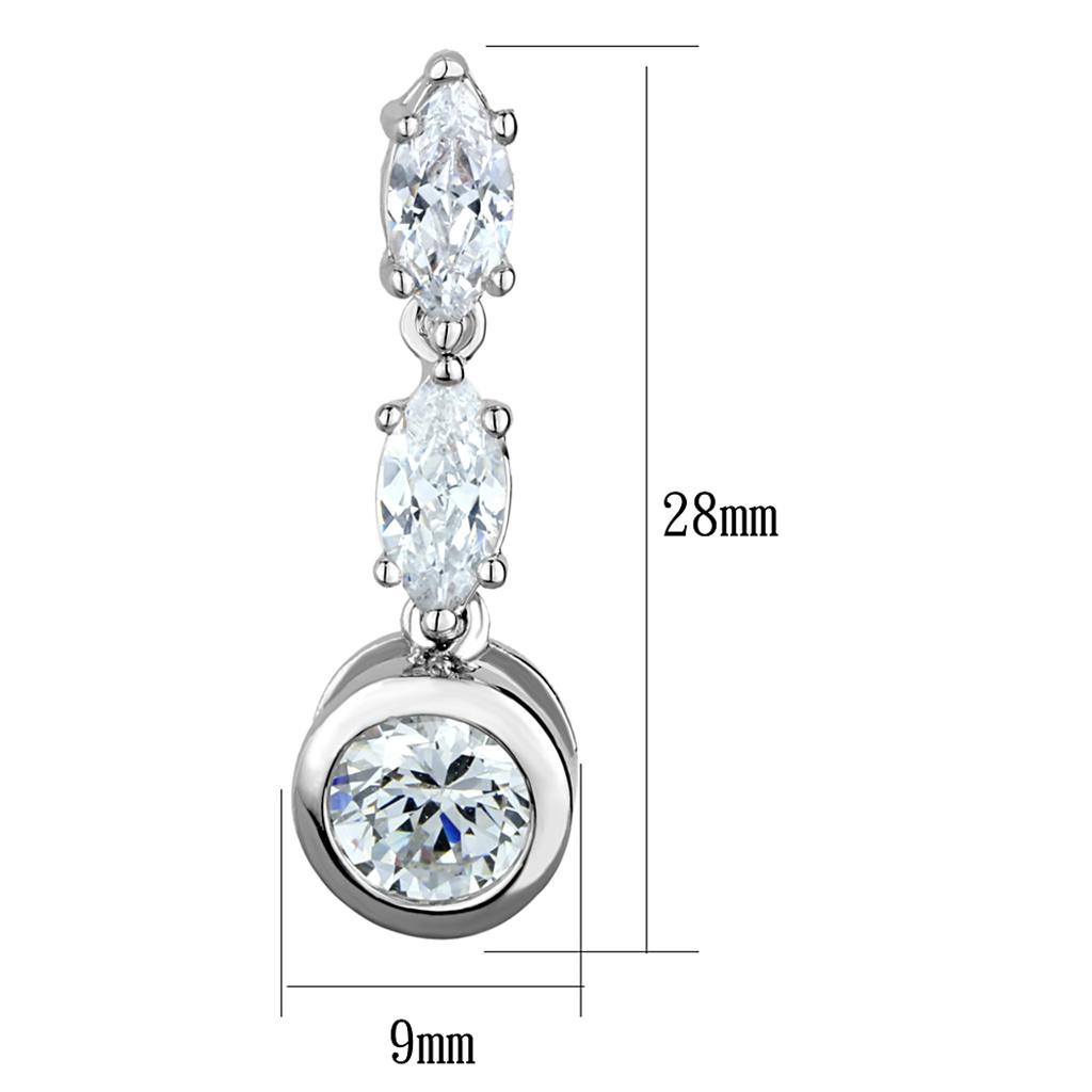 MA3W1060 - Rhodium Brass Earrings with AAA Grade CZ in Clear
