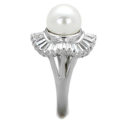 MA3W1073 - Rhodium Brass Ring with Synthetic Pearl in White