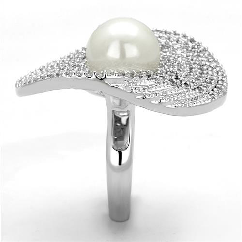 MA3W1082 - Rhodium Brass Ring with Synthetic Pearl in White
