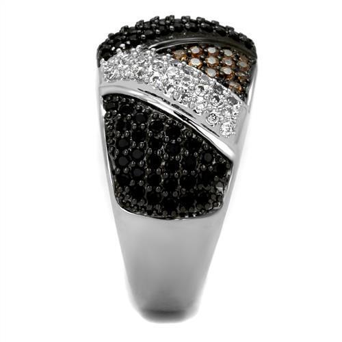 MA3W1088 - Rhodium + Ruthenium Brass Ring with AAA Grade CZ in Multi Color