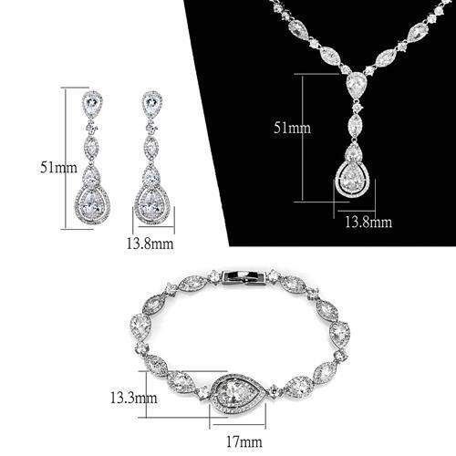 MA3W1093 - Rhodium Brass Jewelry Sets with AAA Grade CZ in Clear
