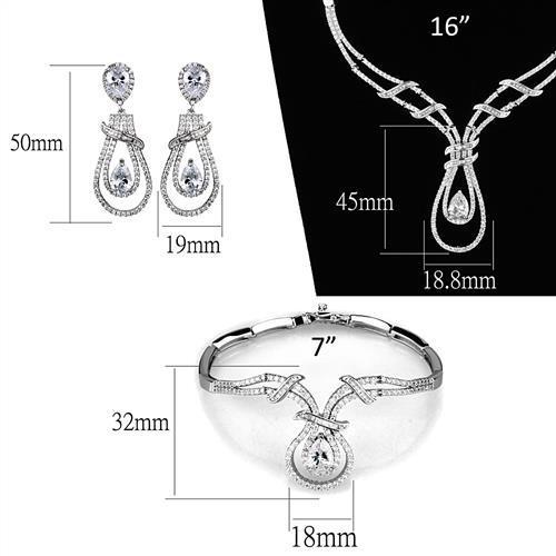 MA3W1095 - Rhodium Brass Jewelry Sets with AAA Grade CZ in Clear