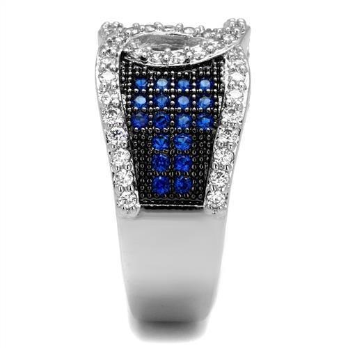 MA3W1216 - Rhodium + Ruthenium Brass Ring with AAA Grade CZ in London Blue